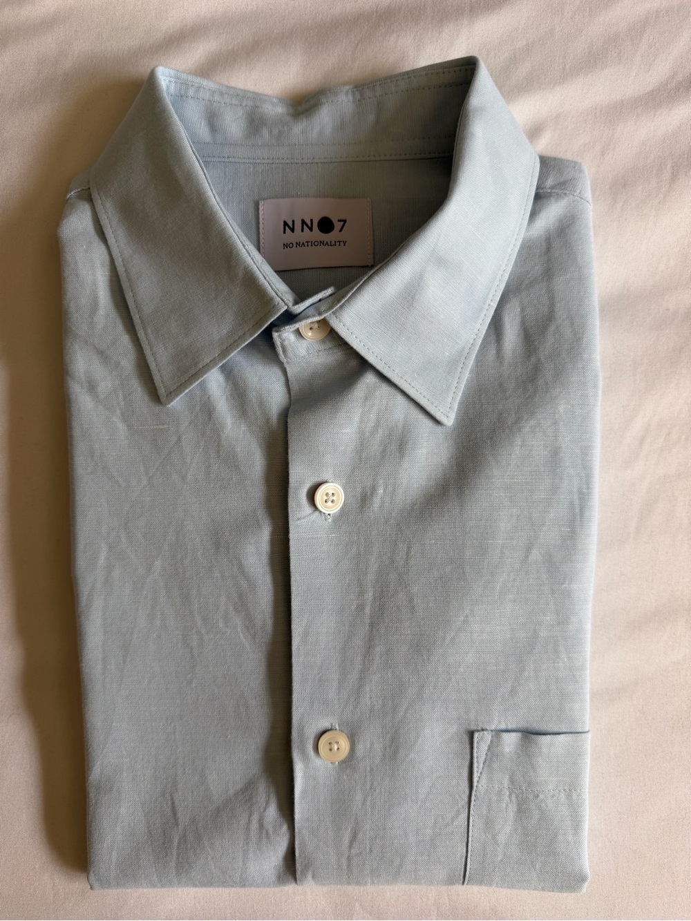 NN07 No Nationality Eric Cotton Linen Light Blue Short Sleeve Button Front Shirt